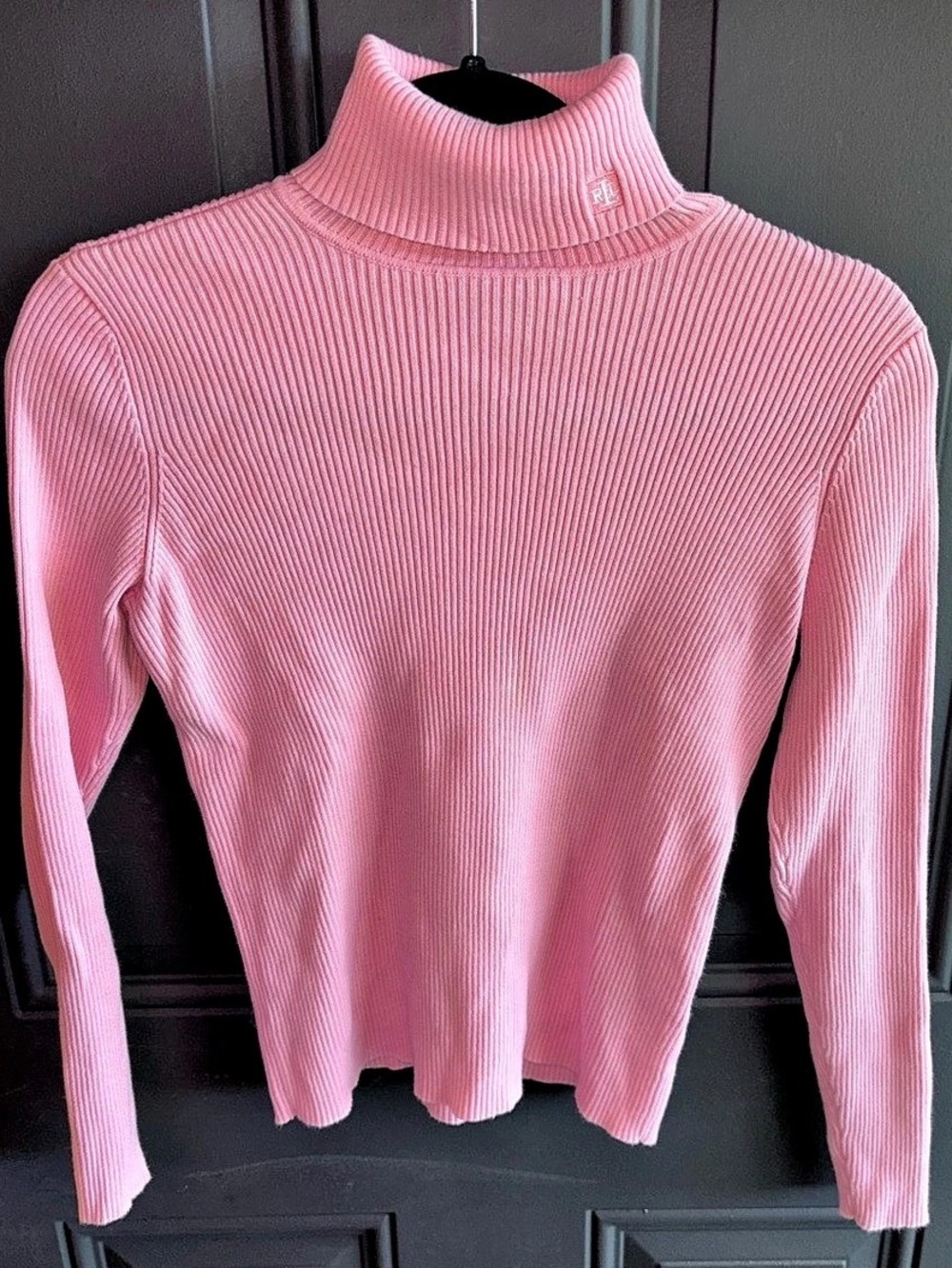 VTG Lauren Ralph Lauren Pink Ribbed Cotton Rollneck Sweater Petite Small